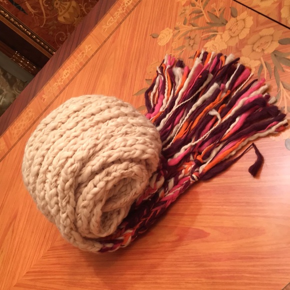 Zara knit chunky oversized winter multicolored fringe scarf - Picture 5 of 15